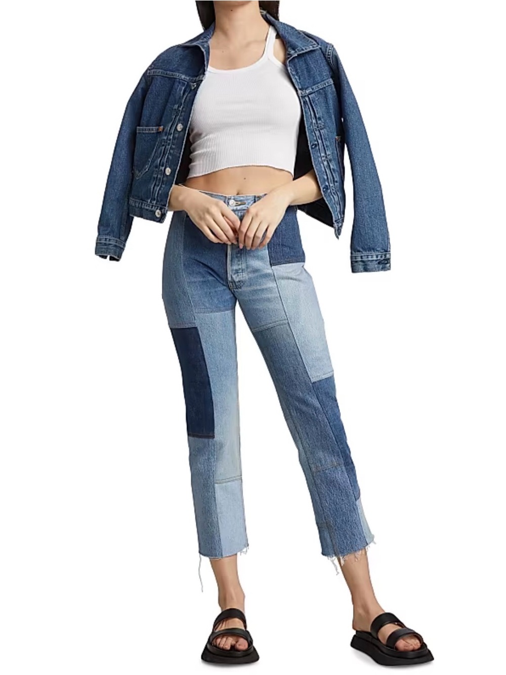 Re/Done 70s High Rise Patched Straight Jeans